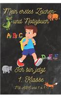 Mein erstes Zeichen- und Notizbuch - Ich bin jetzt 1. Klasse - mit ABC + 1x1: Schulheft / Notizheft / Skizzenheft (DIN A5) für Erste Klasse mit ABC + kleines 1x1, 120 Seiten kariert, Seiten nummeriert. Perfekt für Einschulung