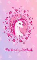 Handwriting Notebook: Unicorn Large Blank Primary Handwriting Learn to Write Practice Paper for Kids Girls - Creative Pink Purple Magical Horse Cover - Dotted Midline Rul