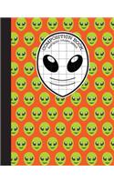 Composition Book 2x2 Quad Graph Paper: Orange and Green Emoji Alien Notebook with 150 Pages or 75 Sheets, 1/2 Inch Squares, Softcover
