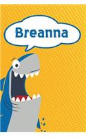 Breanna: Personalized Shark Isometric Dot Paper Notebook for Kids 120 Pages 6x9
