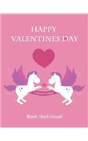 Happy Valentines Day Unicorn Couple Blank Sketchbook