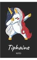 Tiphaine - Notes: Noms Personnalisé Carnet de notes / Journal pour les filles et les femmes. Licorne qui dab aux cheveux aux couleurs du drapeau français. Accessoires