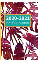 2020-2021 Monthly Planner Two Color Red Blue Blue Floral 2 Year Monthly Planner