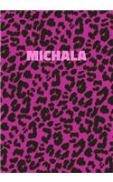 Michala: Personalized Pink Leopard Print Notebook (Animal Skin Pattern). College Ruled (Lined) Journal for Notes, Diary, Journaling. Wild Cat Theme Design wi