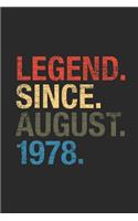 Legend Since August 1978: Dotted Bullet Grid Notebook / Journal (6 X 9 -120 Pages) - August Birthday Gift Idea