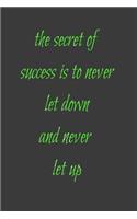 The secret of success is to never let down and never let up: notebook