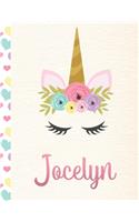 Jocelyn: Personalized Unicorn Sketchbook For Girls With Pink Name - 8.5x11 110 Pages. Doodle, Sketch, Create!