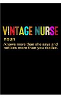 Vintage Nurse noun knows more than she says and notices more than you realize: Funny Nurse Appreciation Thanksgiving day blank writing Notebook/Journal Diary for Nurse Daily routine & work Schedule