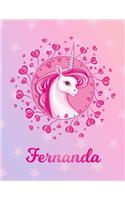 Fernanda: Unicorn Large Blank Primary Sketchbook Paper - Pink Purple Magical Horse Personalized Letter F Initial Custom First Name Cover - Drawing Sketch Book