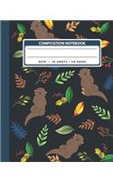 Composition Notebook: Cute Otter And Leaves - Animals Exercise Book Journal, Back To School Gifts For Teens Girls Boys Kids Friends Students 8x10" 110 Pages(2 Animals Composition Notebook)