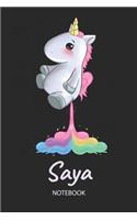 Saya - Notebook: Blank Ruled Personalized & Customized Name Rainbow Farting Unicorn School Notebook Journal for Girls & Women. Funny Unicorn Desk Accessories for Kin