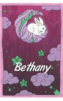 Bethany: personalized notebook sleeping bunny on the moon with stars softcover 120 pages blank useful as notebook, dream diary, scrapbook, journal or gift id