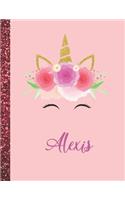 Alexis: Alexis Marble Size Unicorn SketchBook Personalized White Paper for Girls and Kids to Drawing and Sketching Doodle Taking Note Size 8.5 x 11