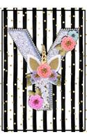 Unicorn Monogram 7x10 Dot Grid Bullet Journal Notebook - Cute Unicorn Personalized Journal Diary with Dotted Pages for women, girls, teens - Letter Y