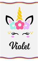 Violet: Personal Notebook Personal Diary Unicorn Notebook Personalized Journal Customized Journal Unicorn Lover Gift Personal Name Notebook