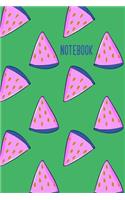 Notebook: Cute Watermelon Lined Journal in Green for School, Home, and Office