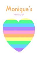 Monique's Notebook: Cute Stripy Love Heart Design Lined Notebook, 6x9, 120 Pages