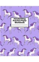 Handwriting Practice Paper Workbook: Cute Unicorn Matte Cover Large 8.5 x 11 Blank Lined Sheets Journal Notebook for Writing Improvement Exercises - Perfect for Preschool, Kindergarten,