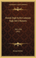 Elenchi Degli Scritti Contenuti Negli Atti E Memorie