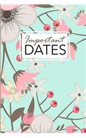 Important Dates: Birthday and Anniversary Reminder Book Green Floral Cover.