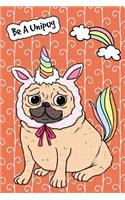 Bullet Journal Notebook for Dog Lovers Funny Unicorn Pug 5: Graph Design - 162 Numbered Pages with 150 Graph Style Grid Pages, 6 Index Pages and 2 Key Pages for Journaling, Writing, Planning and Doodling, for