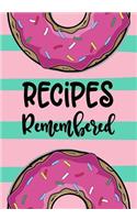 Recipes Remembered: Blank Recipe Cookbook Journal V1