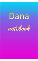 Dana: Blank Notebook - Wide Ruled Lined Paper Notepad - Writing Pad Practice Journal - Custom Personalized First Name Initial D Blue Purple Gold - Taking 