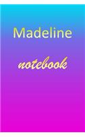 Madeline: Blank Notebook - Wide Ruled Lined Paper Notepad - Writing Pad Practice Journal - Custom Personalized First Name Initial M Blue Purple Gold - Taking 