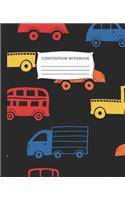 Composition Notebook: Wide Ruled Notebook Cars Trucks Automobiles Lined School Journal - 100 Pages - 7.5" x 9.25" - Children Kids Girls Teens Women - Perfect For School