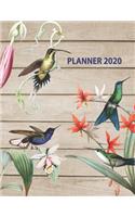 2020 Planner: Pretty Birds & Flowers on Wood Background Weekly & Monthly Planner Organizer 2020 - Calendar Schedule Views January 2020 through December 2020 - Uni