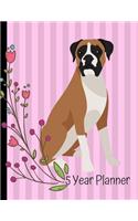 5 Year Planner: 2020 - 2024 Monthly Planner Organizer Undated Calendar And ToDo List Tracker Notebook Boxer Dog Pink