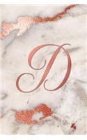 D: Letter D Journal, Rose Gold on Rose Gold Marble, Personalized Notebook Monogram Initial, 6 X 9