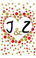 J and Z Personalized Monogrammed notebook journal gift with Two Initials for Couples and lovers on valentine's day, wedding anniversary and special occasions with beautiful golden glitter red and confetti cover