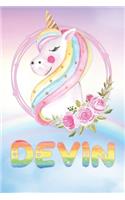 Devin: Devin's Unicorn Personal Custom Named Diary Planner Perpetual Calendar Notebook Journal 6x9 Personalized Customized Gift For Someone Who's Surname i