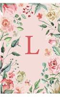 L: Floral Pink and White Roses and Peonies Monogram Sketchbook - 110 Sketchbook Pages (6 x 9) - Floral Watercolor Monogram Sketch Notebook - Personaliz