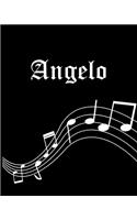 Angelo: Sheet Music Note Manuscript Notebook Paper - Personalized Custom First Name Cover - Musician Composer Instrument Composition Book - 12 Staves a Page