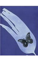 Cursive Paper Notebook: Black Butterfly with Blue Background