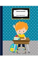 Composition Book: Red Hair Boy w/ Yellow Shirt in a Classroom - Wide Ruled - 140 Pages (70 Sheets) - 7.44" x 9.69" - Blank Lined - Unique Notebooks, Journals & Gifts 