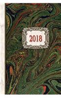 2018 Diary Green Swirl Marble Design: 13 Months & Week to Page Planner 130 Pages 6x 9 with Contacts - Password - Birthday Lists & Notes