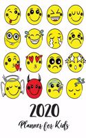 2020 Planner For Kids: Yellow Emoji Collection Cover - Children's Daily Weekly and Monthly Planner - 2020 Year Calendar Schedule Appointment Organizer - Happy Planner Kids