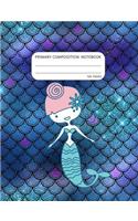 Primary Composition Book: kindergarten Story Journal with Half Blank Picture Box and Dotted Midline - Pretty Pink Mermaid