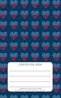 USA Patriotic Love Heart Pattern - Composition Book: College Ruled - 200 pages - 100 Sheets - 7.44"x 9.69"