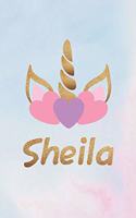 Sheila: Personalized First Name Unicorn Gift Birthday Girl Notebook Journal 104 Pages