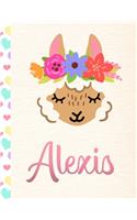 Alexis: Personalized Llama Journal For Girls - 8.5x11 110 Pages Notebook/Diary With Pink Name