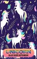 Unicorn Black Paper Sketchbook: A Cute Unicorn Kawaii Journal And Sketch Book, Gel Pen Paper For Drawing, Doodling Or Drawing
