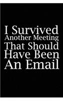 I Survived Another Meeting That Should Have Been An Email: Blank lined funny journal for your busy mom and dad. Gag Gift for coworkers at the office. 6x9 inches, 100 pages.