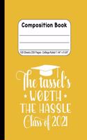 The Tassel's Worth the Hassle - Class of 2021: Blank Composition Notebook for Class of 2020 Seniors, 2020 Graduation Gift, Lined Journal 100 Pages, College Rule Book, Yellow