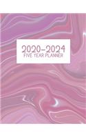 2020-2024 Five Year Planner: Jan 2020-Dec 2024, 5 Year Planner, grey pink marbled igital paper cover, featuring 2020-2024 Overview, daily, weekly, monthly view, areas for: to do