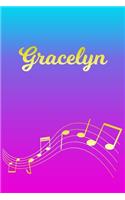 Gracelyn: Sheet Music Note Manuscript Notebook Paper - Pink Blue Gold Personalized Letter G Initial Custom First Name Cover - Musician Composer Instrument Com