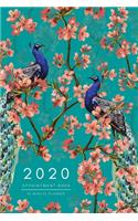 Appointment Book 2020: 6x9 - 15 Minute Planner - Large Notebook Organizer with Time Slots - Jan to Dec 2020 - Sakura Flower Peacock Design Teal